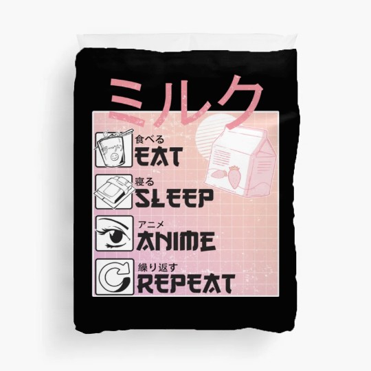 Eat Sleep Anime Repeat Straweberry Milk Japanese Duvet Covers
