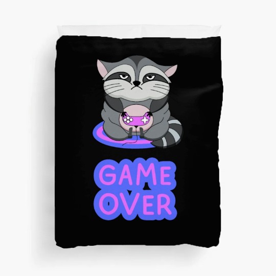 Game Over fat wicked raccoon playing on a console Duvet Covers