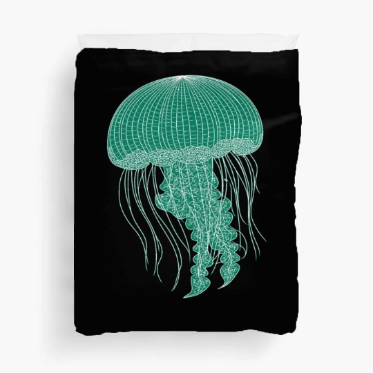 Sea life, Green Jellyfish Duvet Covers