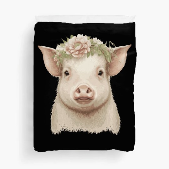 Piglet Flower Crown Pig Baby Floral Farm Animal Pe Duvet Covers