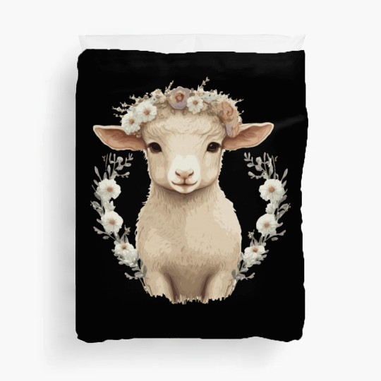 Cute Lamb Flower Crown Sheep Baby Floral Farm Anim Duvet Covers