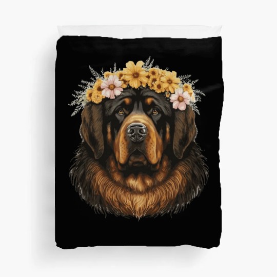 Tibetan Mastiff Flower Crown Floral Farm Animal Pe Duvet Covers