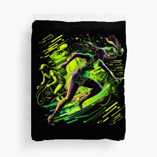 Triathlete running swimming cycling Fitness-Sports Duvet Covers