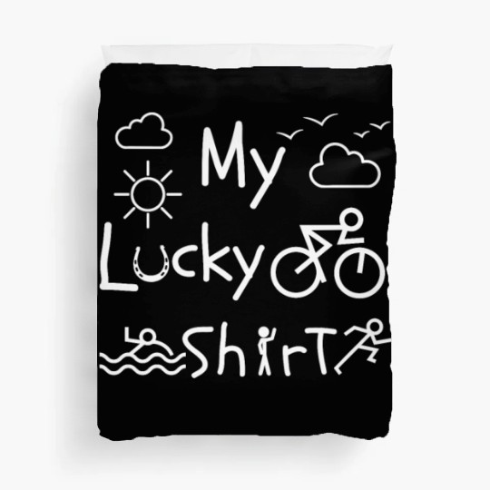 Triathletes running swimming cycling funny Duvet Covers