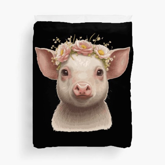 Cute Piglet Flower Crown Baby Pig Floral Farm Anim Duvet Covers