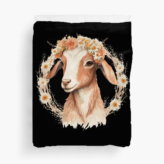 Baby Goat Flower Crown Floral Farm Animal Pet Duvet Covers