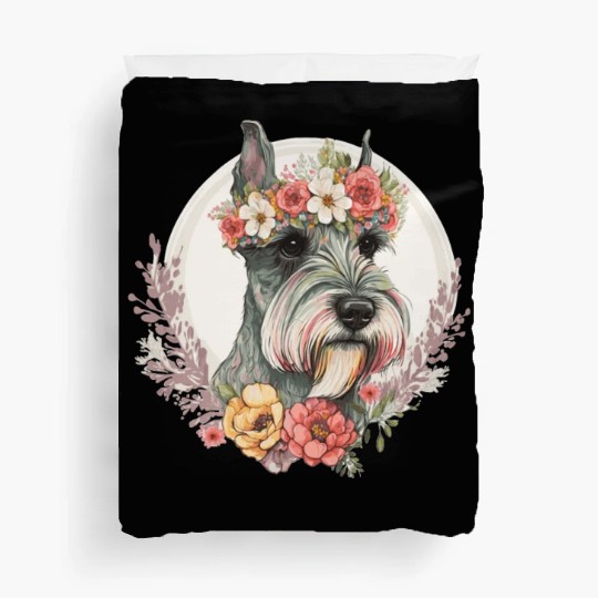 Cute Mini Schnauzer Flower Crown Pet Dog Breed Flo Duvet Covers