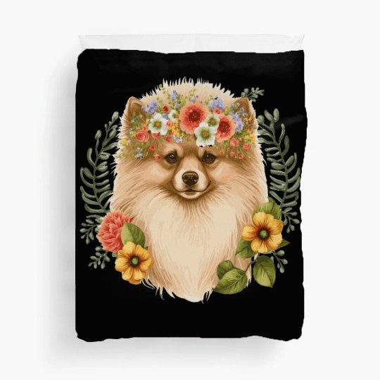 Cute Pomeranian Pom Flower Crown Pet Dog Breed Flo Duvet Covers