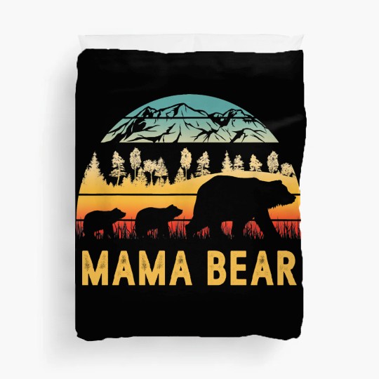 Mama Bear with 2 Cubs Retro Mountains Mother's day Duvet Covers