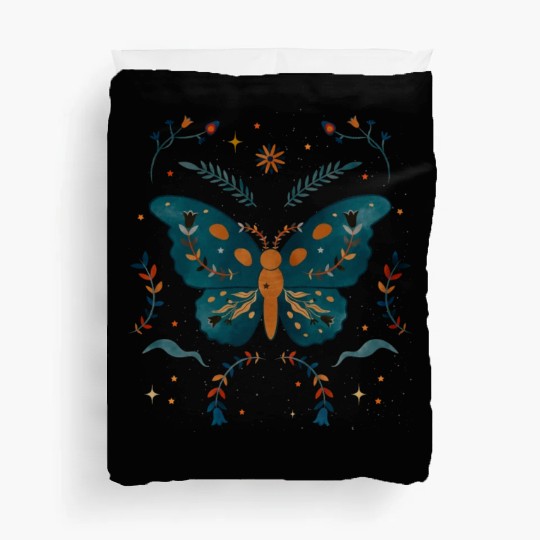 Butterfly Between Flowers Green & Orange design Duvet Covers