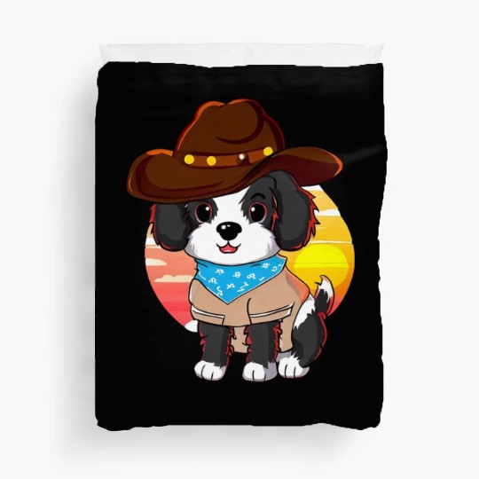Cowboy dog at sunset Duvet Covers