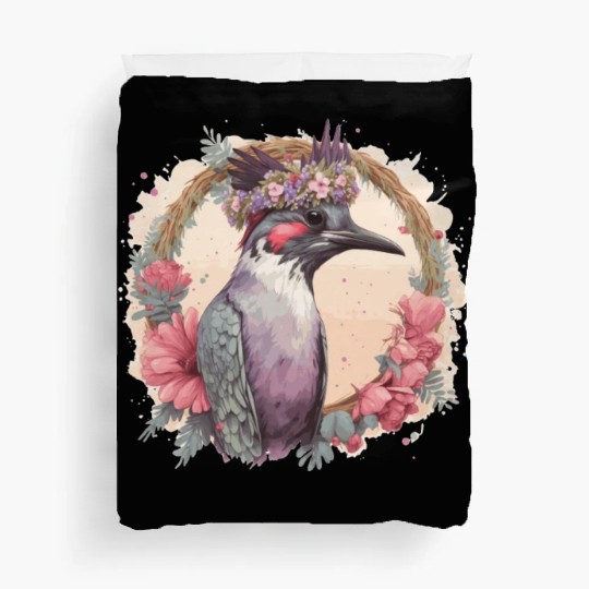 Artistic Watercolor Woodpecker Bird Flower Crown P Duvet Covers