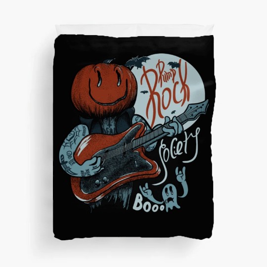 Pump Rock Society Halloween Pumpkin Playing Guitar Duvet Covers