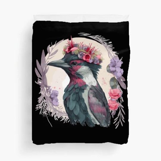 Cute Woodpecker Bird Flower Crown Pet Birds Duvet Covers