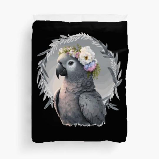 Artistic African Gray Parrot Bird Flower Crown Pet Duvet Covers