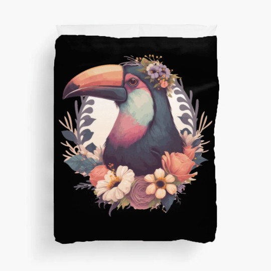Cute Toucan Tropical Bird Flower Crown Jungle Bird Duvet Covers