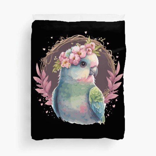 Cute Parakeet Bird Flower Crown Pet Birds Duvet Covers