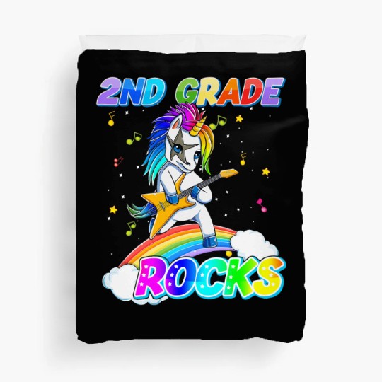 2nd Grade Rocks Unicorn Rainbow Back Duvet Covers