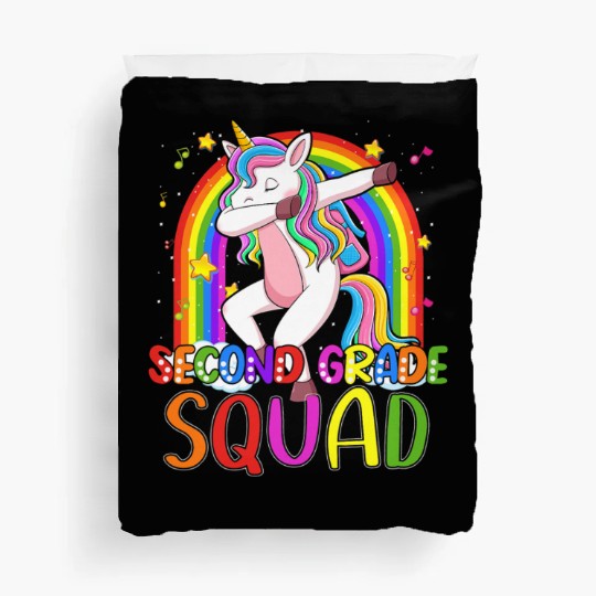 2nd Grade Squad Dabbing Unicorn Rainbow Back Duvet Covers
