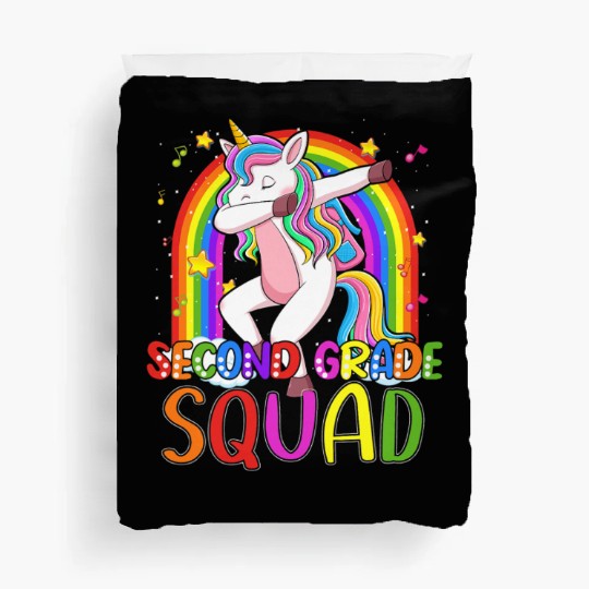 2nd Grade Squad Dabbing Unicorn Rainbow Back Duvet Covers