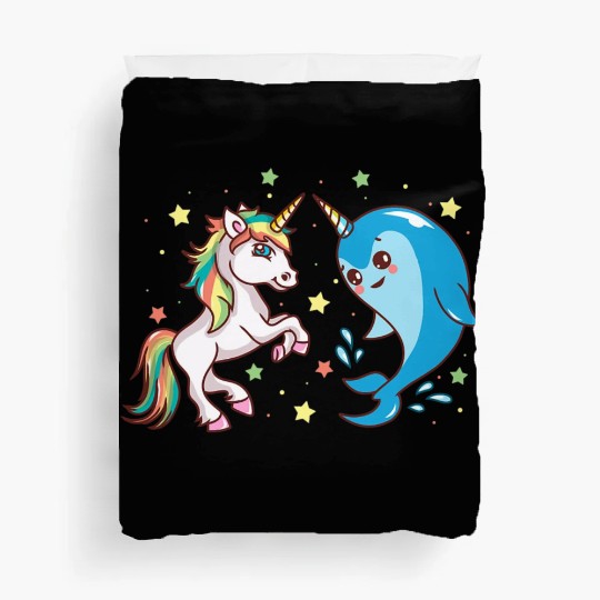 Cute Funny Horned Narwhal And Unicorn Friends Duvet Covers