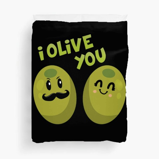 Green olives valentine olive you Duvet Covers