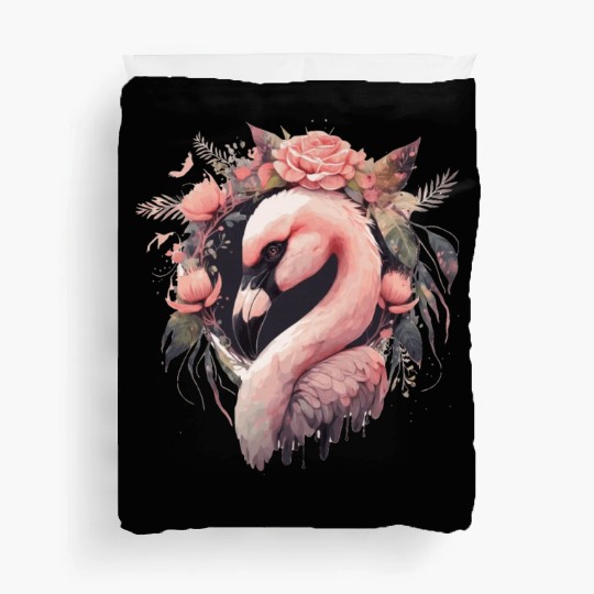 Cute Pink Flamingo Tropical Bird Flower Crown Flor Duvet Covers