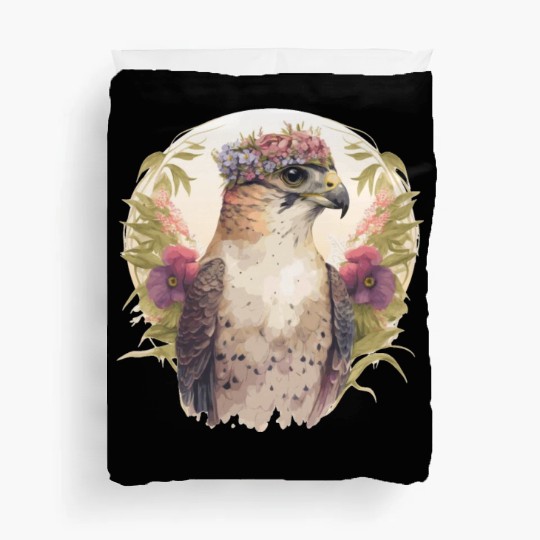 Watercolor Falcon Birds Of Prey Flower Crown Flora Duvet Covers