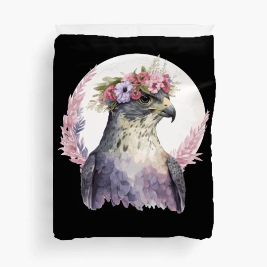 Falcon Birds Of Prey Flower Crown Floral Bird Watc Duvet Covers