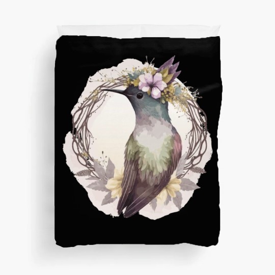 Watercolor Hummingbird Flower Crown Floral Birds Duvet Covers