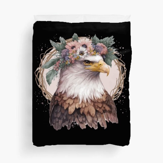 Watercolor Bald Eagle Flower Crown Floral Bird Wat Duvet Covers