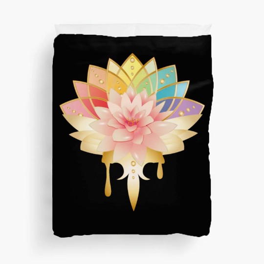 Lotus with golden flowers icon in pastel colors Duvet Covers