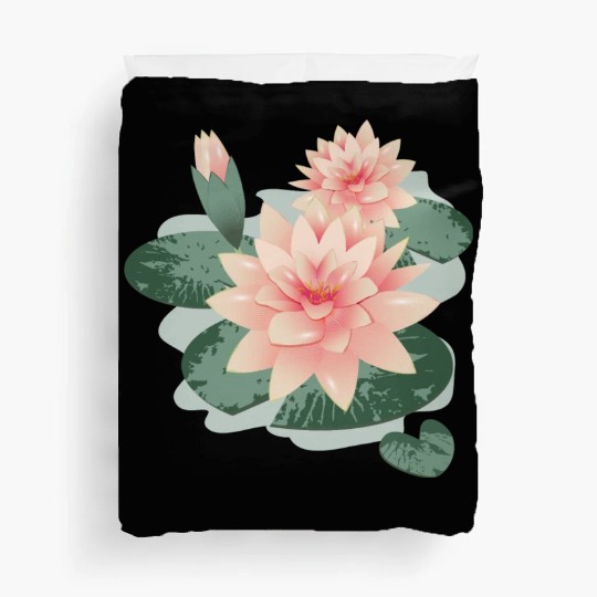 Water lily flower with bud in water lily pond Duvet Covers