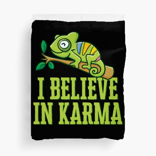 Happy Green Chameleon Karma Believer Duvet Covers