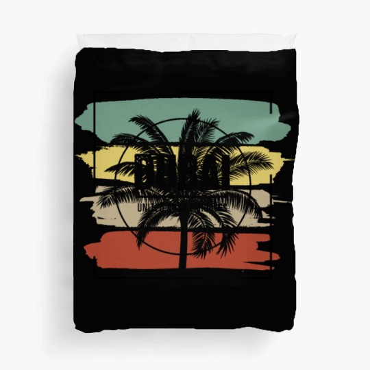 Dubai United Arab Emirates Palm Tree Retro Duvet Covers
