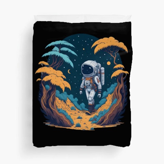 Astronaut walking in the jungle Duvet Covers