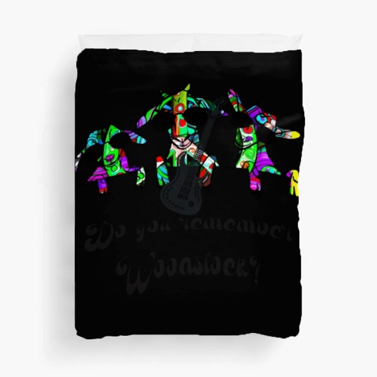 Hippie Goats playing guitar remembering Woodstock Duvet Covers