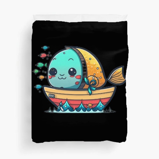 Life on a Colorful Fishing Vessel Duvet Covers