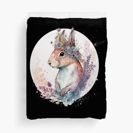 Cute Watercolor Squirrel Flower Crown Animal Lover Duvet Covers