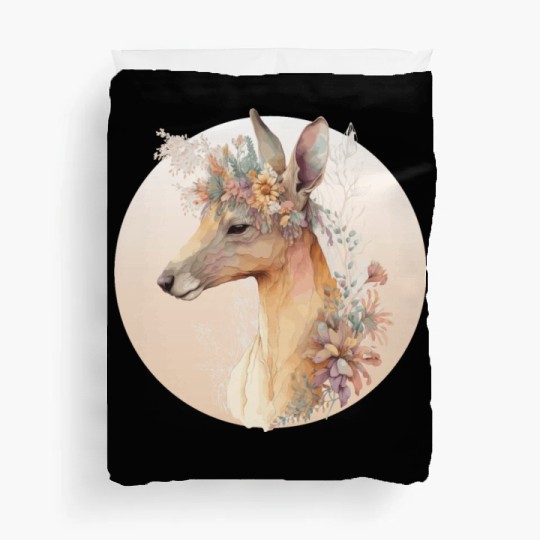 Australian Kangaroo Flower Crown Watercolor Animal Duvet Covers