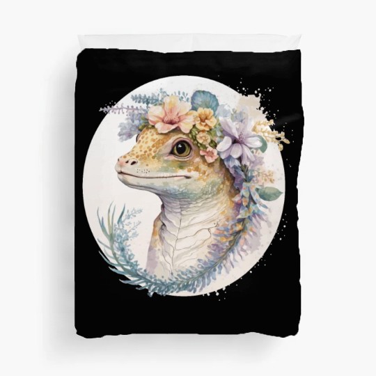 Watercolor Gecko Reptile Flower Crown Floral Amphi Duvet Covers