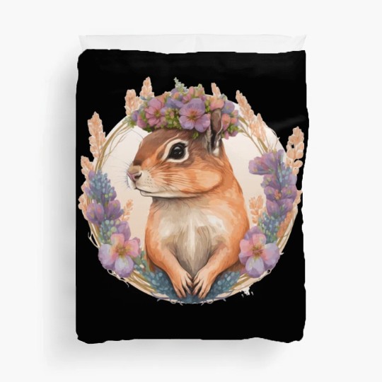 Watercolor Chipmunk Flower Crown Hawaiian Boho Aes Duvet Covers