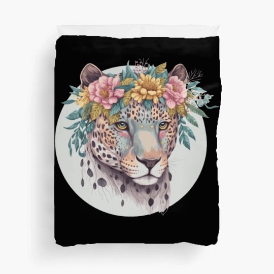 Floral Jaguar Flower Crown Watercolor Animal Duvet Covers