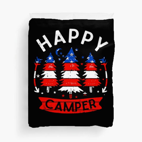 Happy Camper US Flag Patriotic 4th Of July Duvet Covers