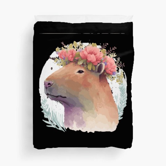 Watercolor Capybara Rodent Flower Crown Animal Lov Duvet Covers