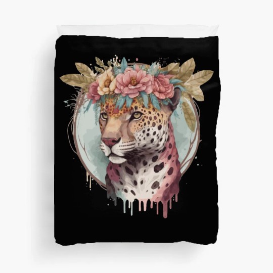Flower Crown Jaguar Floral Animal Lovers Duvet Covers