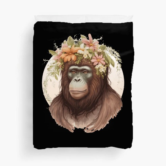 Cute Watercolor Orangutan Flower Crown Floral Duvet Covers
