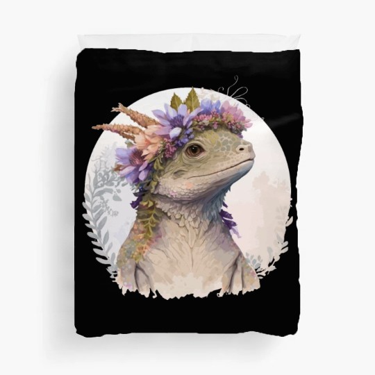 Watercolor Lizard Flower Crown Floral Reptile Love Duvet Covers