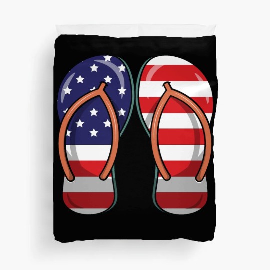 American flag on flip flop sandals Duvet Covers