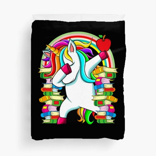 Womens Reading Teacher Dabbing Unicorn Elementary Duvet Covers